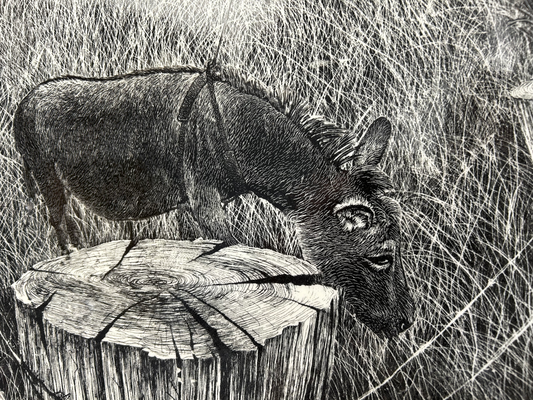 Large Platter with Donkeys in field