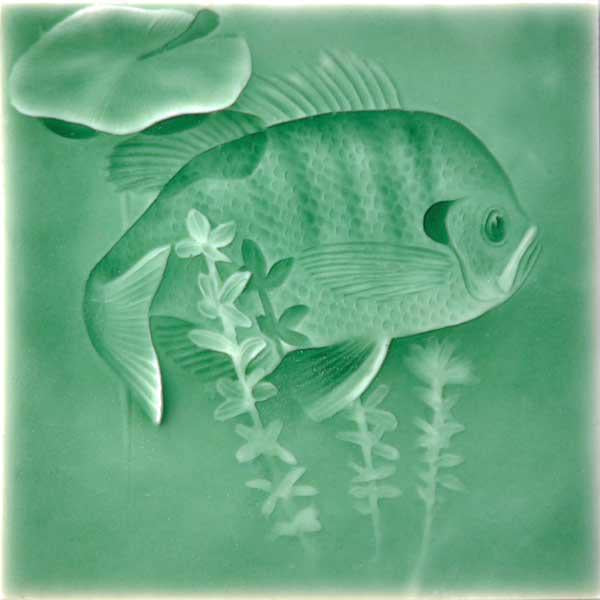 Arts and Crafts Fish Tile mural featuring a fish and aquatic plants, ideal for enhancing home decor with a nature-inspired aesthetic.
