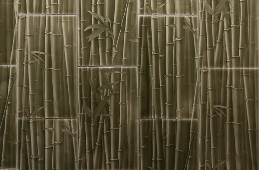 Bamboo forest tile design showcasing biophilic patterns for luxury bathroom aesthetics.