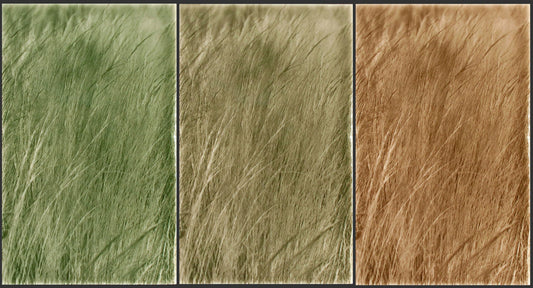 Nature-inspired decorative backsplash tiles featuring three panels of native grasses in varying shades of green, beige, and brown, ideal for modern farmhouse kitchen aesthetics.