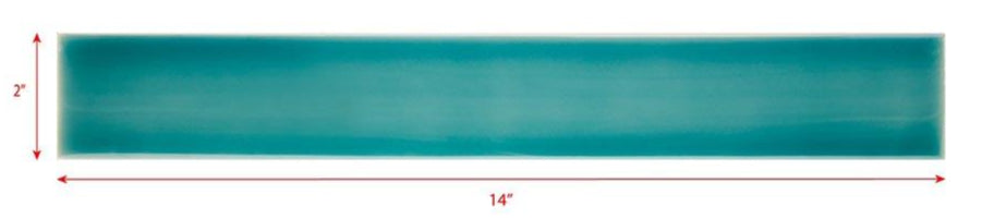 Ocean-inspired turquoise tile backsplash measuring 14 inches by 2 inches, ideal for beach-themed bathroom decor from Living Walls Tile.