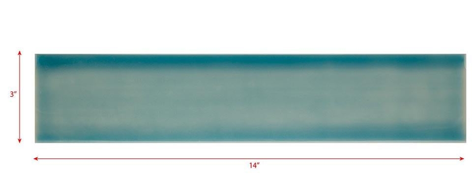 Beach-themed tile backsplash in tranquil ocean blue, 3x14 inches, ideal for bathroom decor from Living Walls Tile.