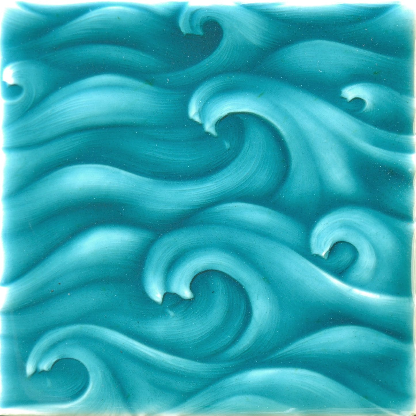 Japanese wave tile design in vibrant teal, inspired by Hokusai art, ideal for enhancing bathroom decor.
