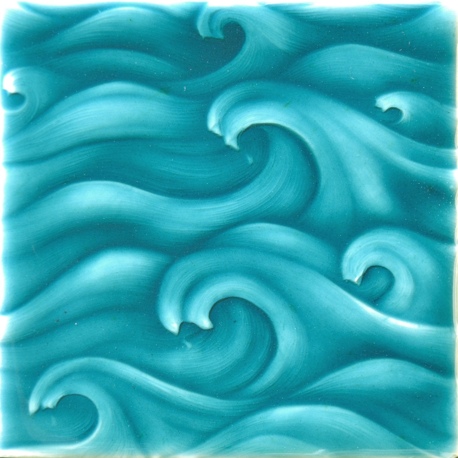 Japanese wave tile design in vibrant teal, inspired by Hokusai art, ideal for enhancing bathroom decor.